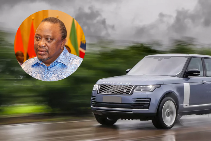 A collage of Retired President Uhuru Kenyatta and a vehicle
