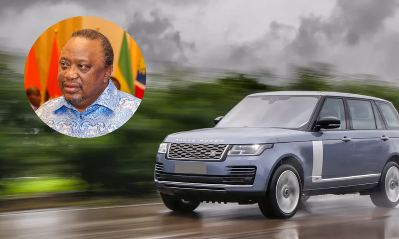 A collage of Retired President Uhuru Kenyatta and a vehicle