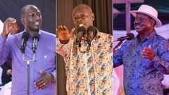 From left: President William Ruto, former Deputy President Rigathi Gachagua and Raila Odinga.