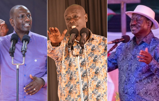 From left: President William Ruto, former Deputy President Rigathi Gachagua and Raila Odinga.