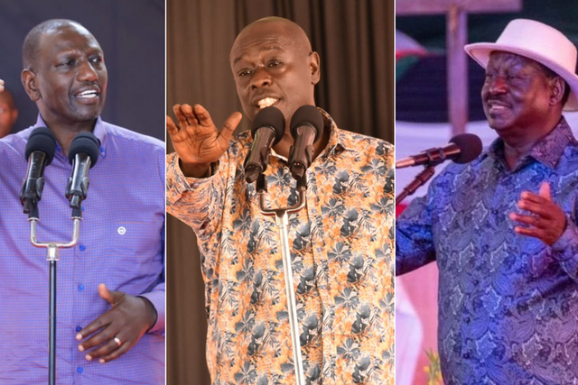 From left: President William Ruto, Deputy President Rigathi Gachagua and Raila Odinga.