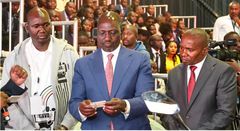 President William Ruto, Interior CS Kithure Kindiki & Immigration & Citizen Services PS Juilus Bitok during the launch of 5,000 digitized government services at KICC on June 30, 2023