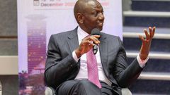 President William Ruto speaking at the Kenyatta International Convention Centre, Nairobi, during the inaugural Kenya Diaspora Investment Conference