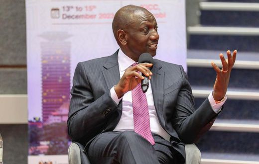 President William Ruto speaking at the Kenyatta International Convention Centre, Nairobi, during the inaugural Kenya Diaspora Investment Conference