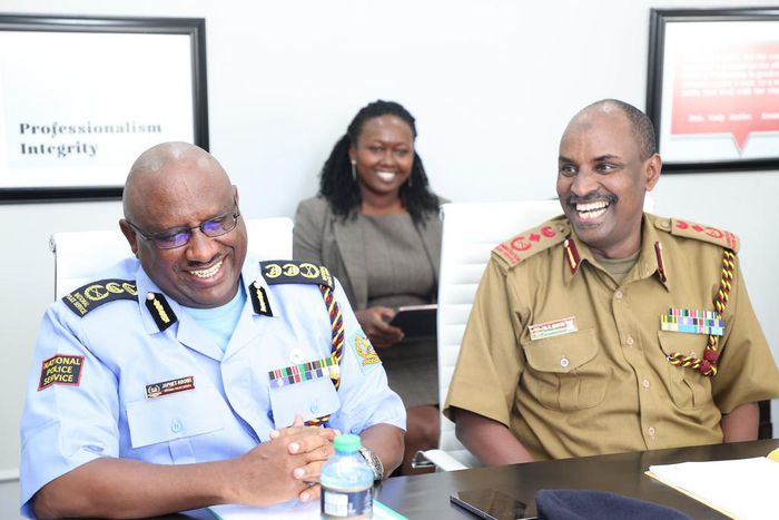 Police IG Japheth Koome and Deputy Inspector General-APS Noor Gabow in a meeting at the Supreme Court building on February 13, 2023