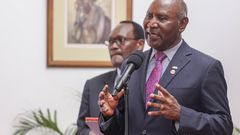 Former Auditor-General Edward Ouko speaking at State House, Nairobi after being appointed to head the newly inaugurated Pending Bills Verification Committee