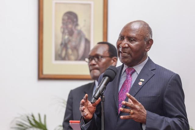 Former Auditor-General Edward Ouko speaking at State House, Nairobi after being appointed to head the newly inaugurated Pending Bills Verification Committee