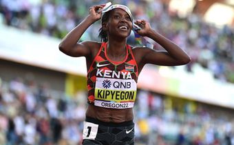 EUGENE, OREGON - JULY 18: Faith Kipyegon of Team Kenya reacts after competing in the Women's 1500m Final on day four of the World Athletics Championships Oregon22 at Hayward Field on July 18, 2022 in Eugene, Oregon. (Photo by Hannah Peters/Getty Images...