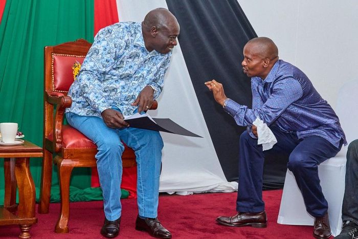 Deputy President Rigathi Gachagua and CS Kithure Kindiki at the Coast Region Conference on Illicit Alcohol and Narcotic Drugs Abuse held on February 26, 2024