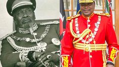 From left: Kenya's 1st President Mzee Jomo Kenyatta & his son Uhuru Kenyatta, the 3rd President of Kenyan ( Both wearing a military regalia)