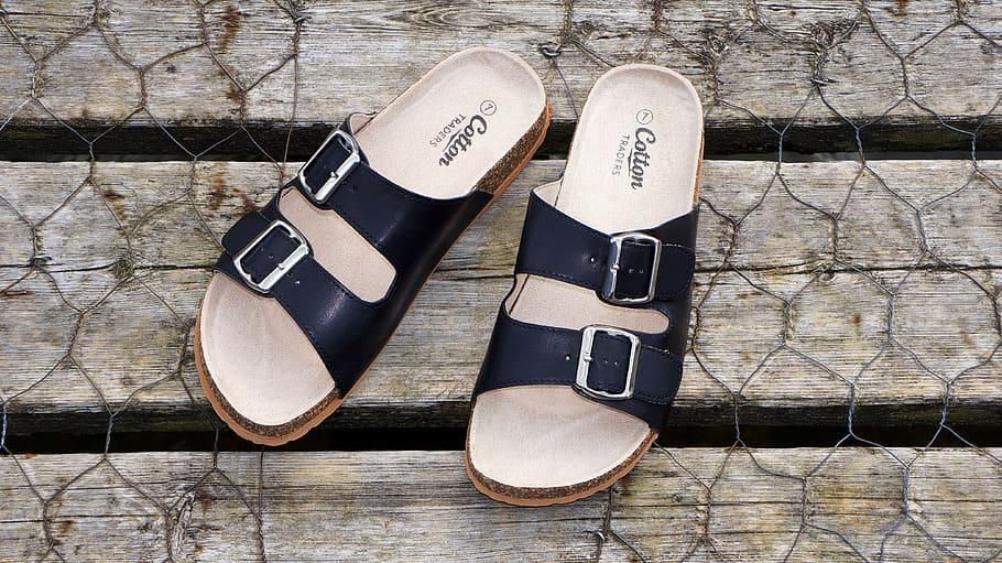 Black and brown leather sandals