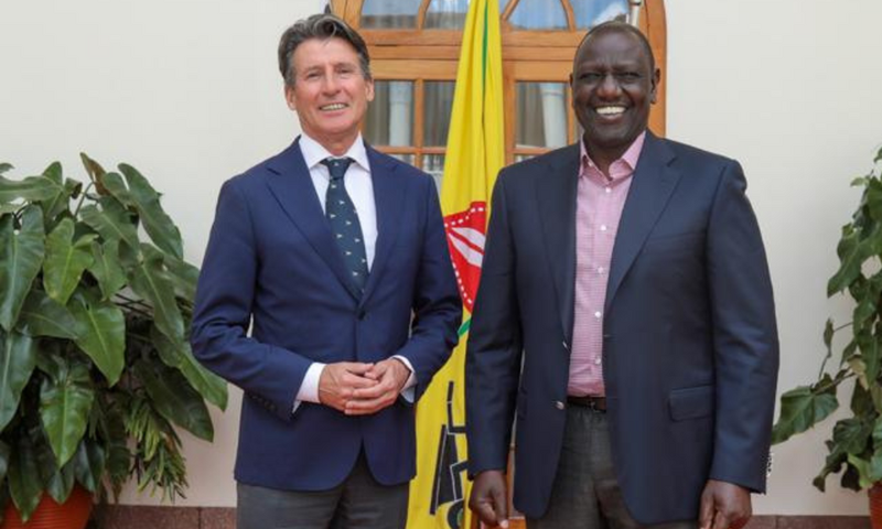World Athletics president Seb Coe (left) and President William Ruto