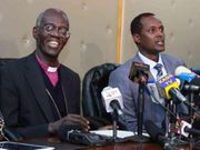 Former EACC CEO Halakhe Waqo (R) with outgoing EACC chairperson Eliud Wabukala
