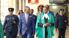Treasury CS Njuguna Ndungu arriving in Parliament for the 2023 Budget Day
