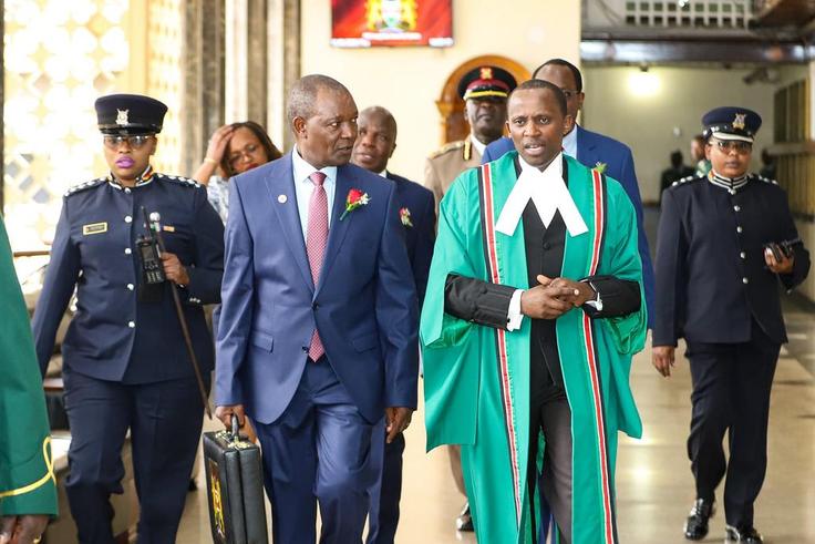 Treasury CS Njuguna Ndungu arriving in Parliament for the 2023 Budget Day