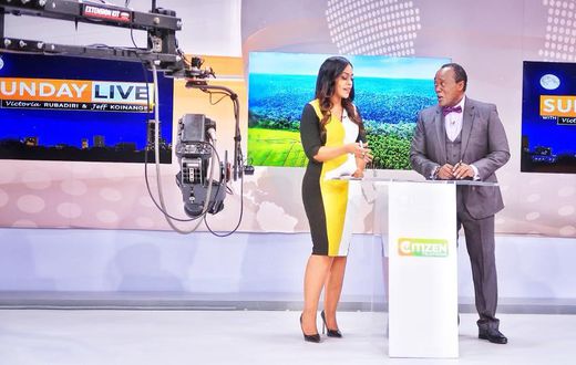 Citizen TV co-anchors Victoria Rubadiri and Jeff Koinange during a past bulletin