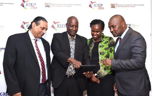 From Left to right: Mr Sameer Goyal, World Bank Representative, Mr.Nobby Macharia, Secretary Industrialisation,State Department for Industry, Florence Gatome, Niras Africa Director and Mr. Philiph Maitha, the KIEP Project Coordinator, during the offici...