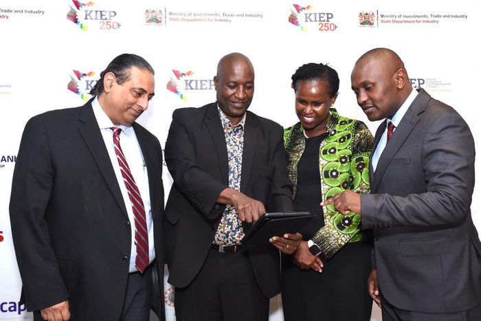 From Left to right: Mr Sameer Goyal, World Bank Representative, Mr.Nobby Macharia, Secretary Industrialisation,State Department for Industry, Florence Gatome, Niras Africa Director and Mr. Philiph Maitha, the KIEP Project Coordinator, during the offici...
