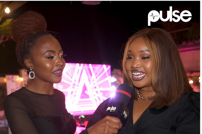 Yvonne Mugure answers questions from Pulse Kenya presenter Muthoni Irungu during the launch of the Medigah London Hair app at the Social House, Nairobi on August 24, 2023