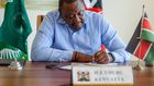 Retired President Uhuru Kenyatta in his office on February 10, 2023