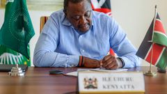 Retired President Uhuru Kenyatta in his office on February 10, 2023