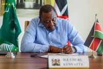 Retired President Uhuru Kenyatta in his office on February 10, 2023