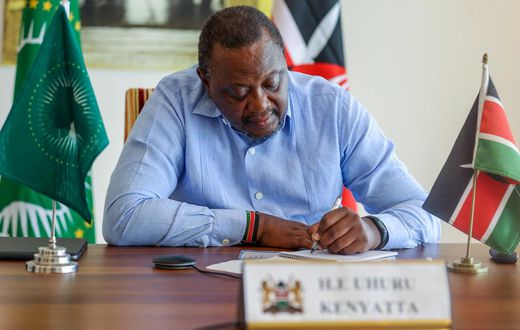 Retired President Uhuru Kenyatta in his office on February 10, 2023