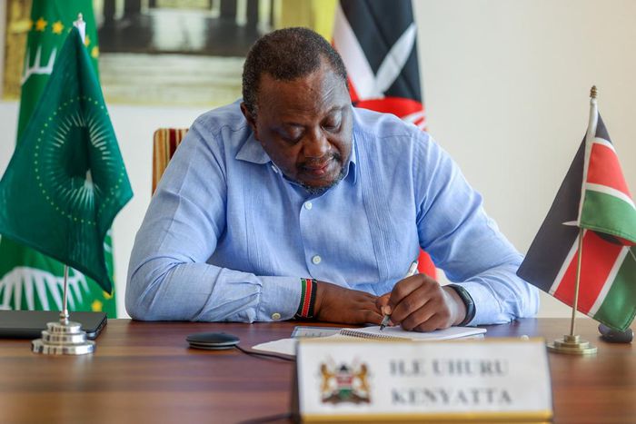Retired President Uhuru Kenyatta in his office on February 10, 2023