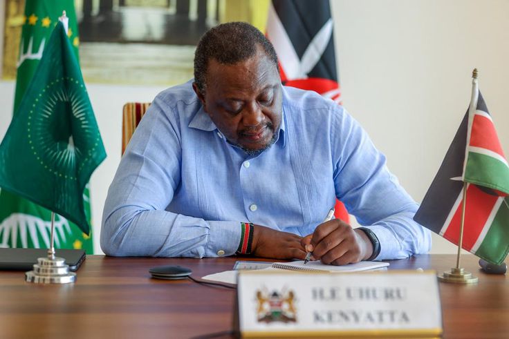Retired President Uhuru Kenyatta in his office on February 10, 2023