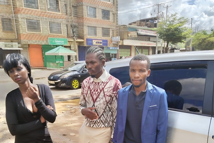 Suspects arrested at Kasarani Police Station after commandeering a taxi along Thika Superhighway