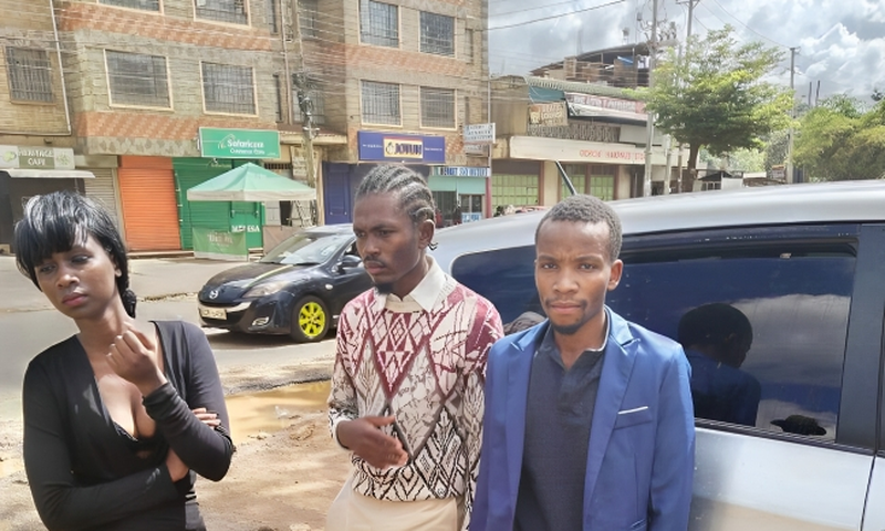Suspects arrested at Kasarani Police Station after commandeering a taxi along Thika Superhighway