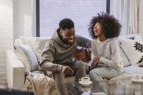 A couple laughing