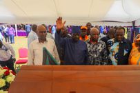 Raila Odinga viewing the body of the late COTU chairman Rajab Mwondi