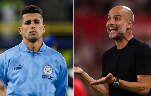 Joao Cancelo (left) and Pep Guardiola