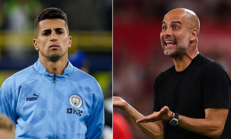 Joao Cancelo (left) and Pep Guardiola