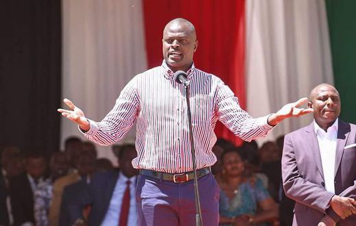 Ndindi Nyoro addressing the congregation when he accompanied H.E William Ruto, DP H.E Rigathi Gachagua, Prime CS H.E Musalia Mudavadi and other leaders for an Interdenominational church Service at Ole Ntimama Stadium, Narok County on January 29 2023