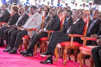 President William Ruto and Deputy President Rigathi Gachagua during the burial of freedom fighter Mukami Kimathi
