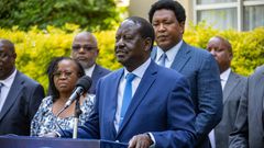 Azimio Party leader Raila Odinga speaking during a media briefing on February 15, 2023