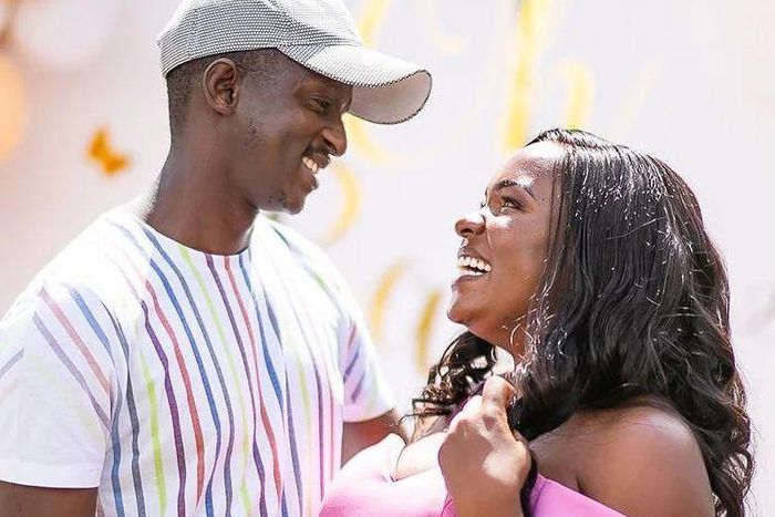 Njugush and his wife during the baby shower