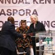 Ambassador of US Meg Whitman greets the Kenya Diaspora Alliance Chairperson Dr Shem Ochuodho at the 10th Kenya Diaspora Alliance Annual Convention.