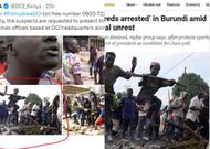 A collage image showing a photo that was used by Aljazeera reporting on protests in Burundi in 2015. The same image (R) as shared by DCI in the hunt for a section of those who took part in Monday protests.
