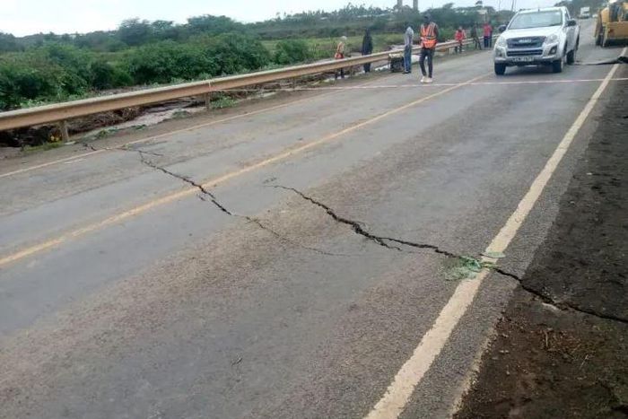 A section of Narok-Mai Mahiu highway that cracked. KeNHA announced the closure of the road for repairs on April 30, 2023 and gave alternative routes