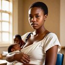 An AI-generated image of an African teenage mother carrying her baby (Source - hotpot.ai/art-generator)