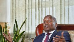 CS Kithure Kindiki speaking during a meeting at Harambee House, Nairobi on May 15, 2023