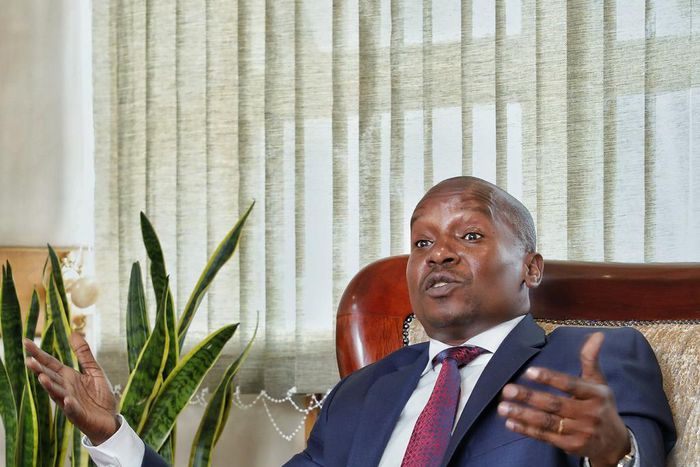 CS Kithure Kindiki speaking during a meeting at Harambee House, Nairobi on May 15, 2023