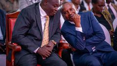 Deputy President Rigathi Gachagua with Interior CS Kithure Kindiki during a meeting with leaders and security bosses from Mt Kenya region