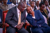 Deputy President Rigathi Gachagua with Interior CS Kithure Kindiki during a meeting with leaders and security bosses from Mt Kenya region