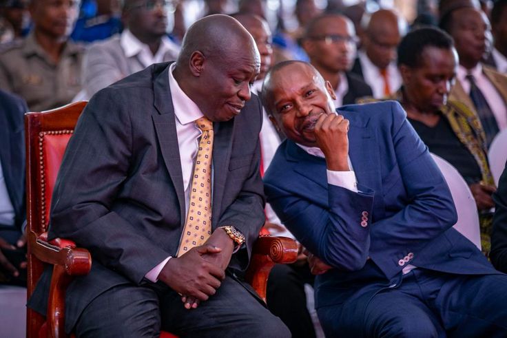 Deputy President Rigathi Gachagua with Interior CS Kithure Kindiki during a meeting with leaders and security bosses from Mt Kenya region