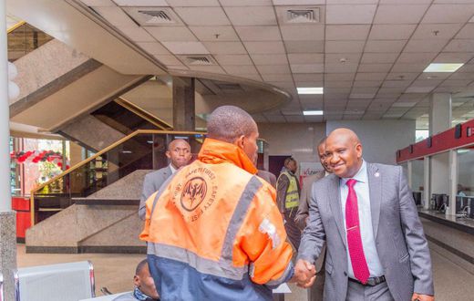 KRA Commissioner General James Githii Mburu interacting with taxpayers at Times Towers