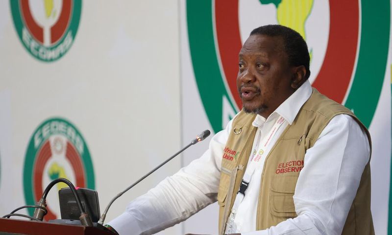 Uhuru Kenyatta speaking in Nigeria, where he is leading the African Union Election Observers' Mission (AUEOM).